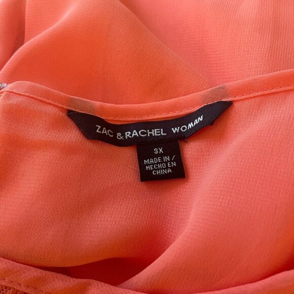 ZAC & RACHEL Woman Art Deco Top Size 3X Plus Guava Pink Sheer Flowy NWT- Defect - Picture 5 of 15